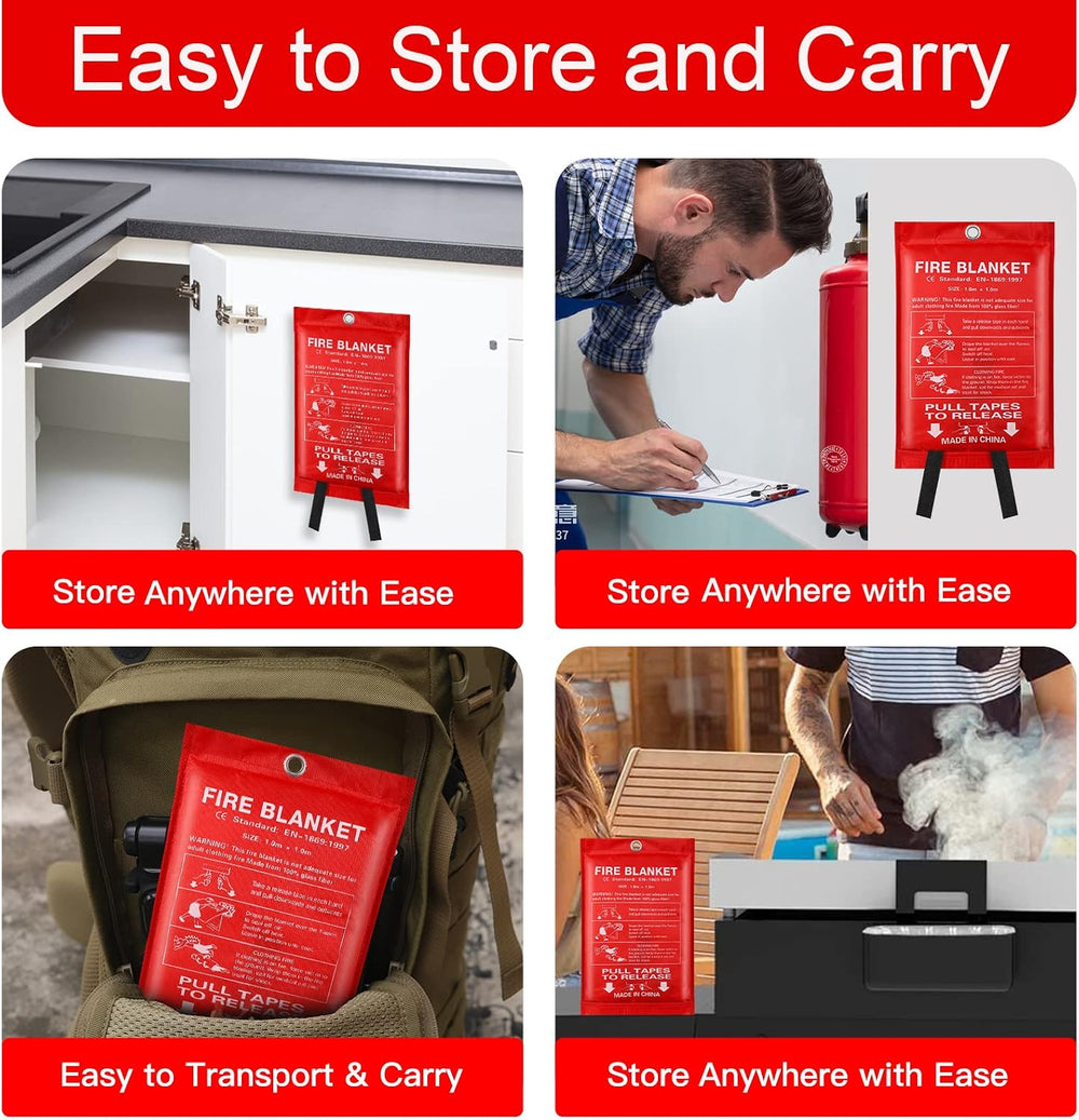 Emergency Fire Blanket for Home and Kitchen - 4 Pack 3.3ft x 3.3ft Fiberglass...