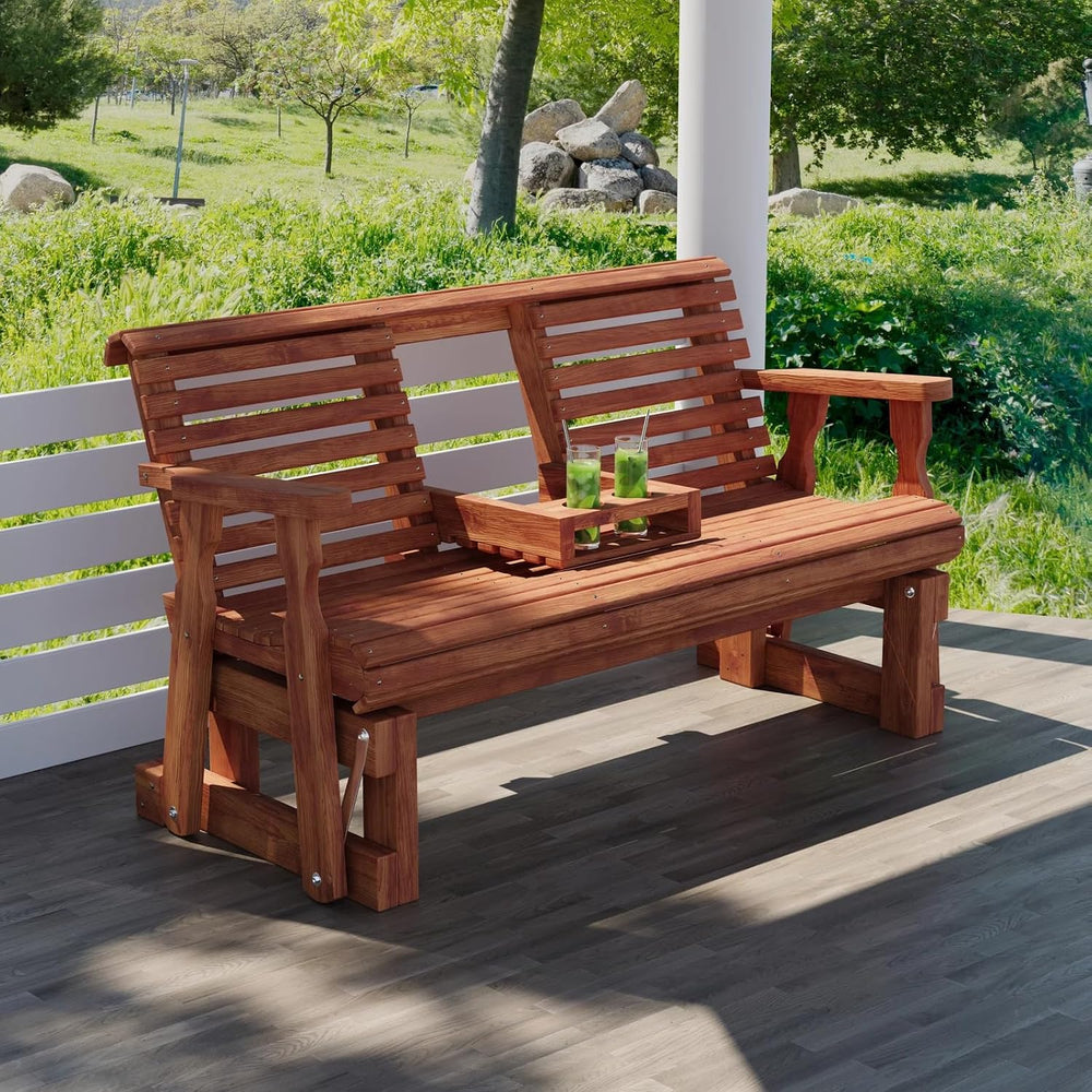 Amish Casual Heavy Duty Rollback Console Porch Glider in Cedar Stain - Patio ...