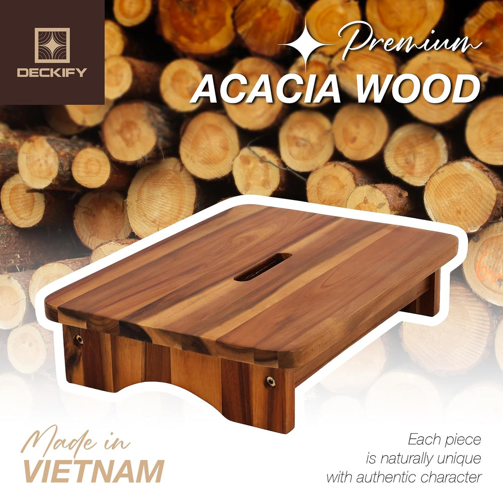 Acacia Wood Step Stool for Adults, Non-Slip, Golden Teak, 3.5 Inch