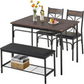 VECELO Kitchen Dining Table Set with Upholstered Bench & 2 Chairs | Space-Saving Compact Design | Perfect for Small Apartments, Breakfast Nooks, Rustic Brown
