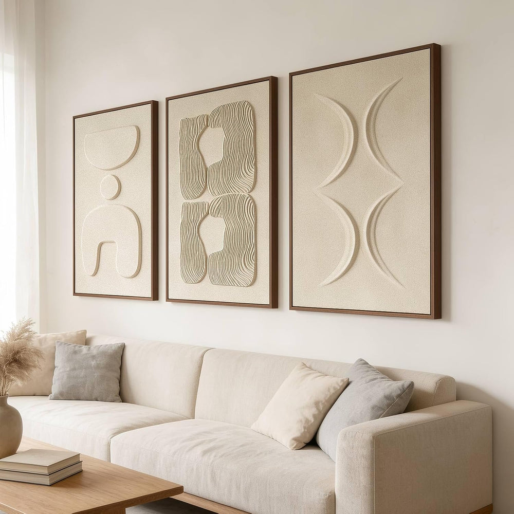 Thalasse Large 3-Piece 3D Textured Wall Art for Living Room, 24x36 Inch