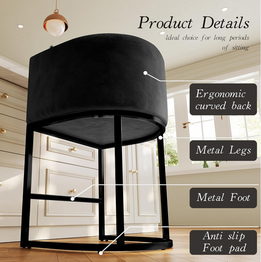 Modern Counter Height Bar Stools,Bar Stools Set of 2,Velvet Fabric Upholstere...