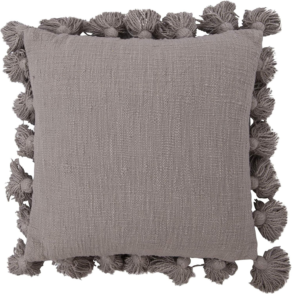 Grey Square Cotton Pillow with Tassels