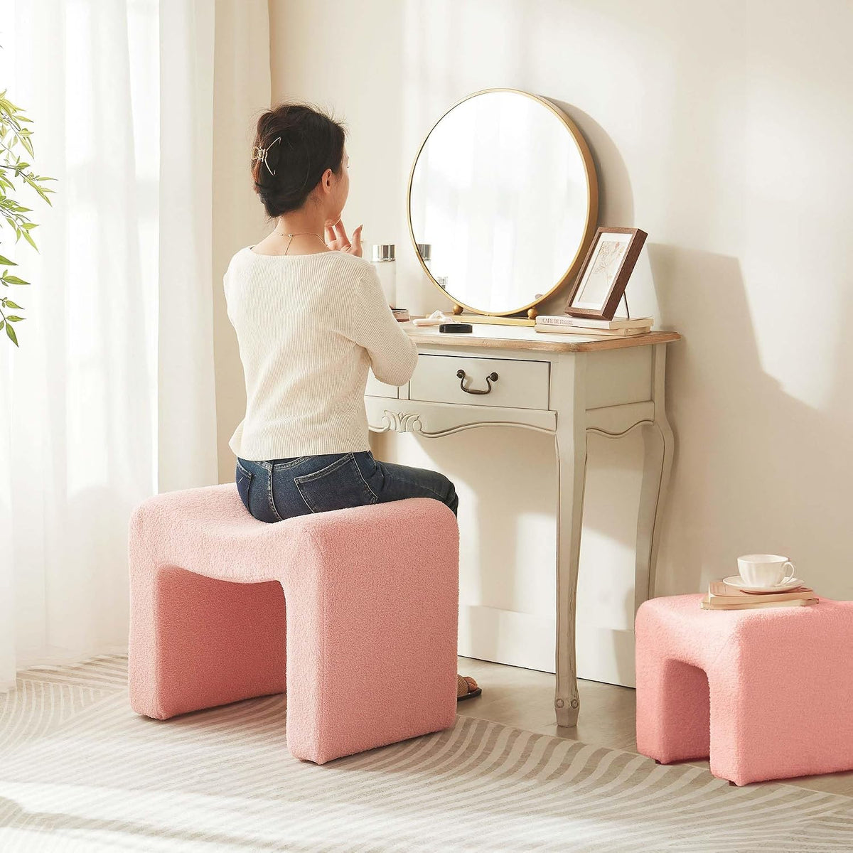Ottoman Set of 2 Vanity Stool Chair Seating Backless