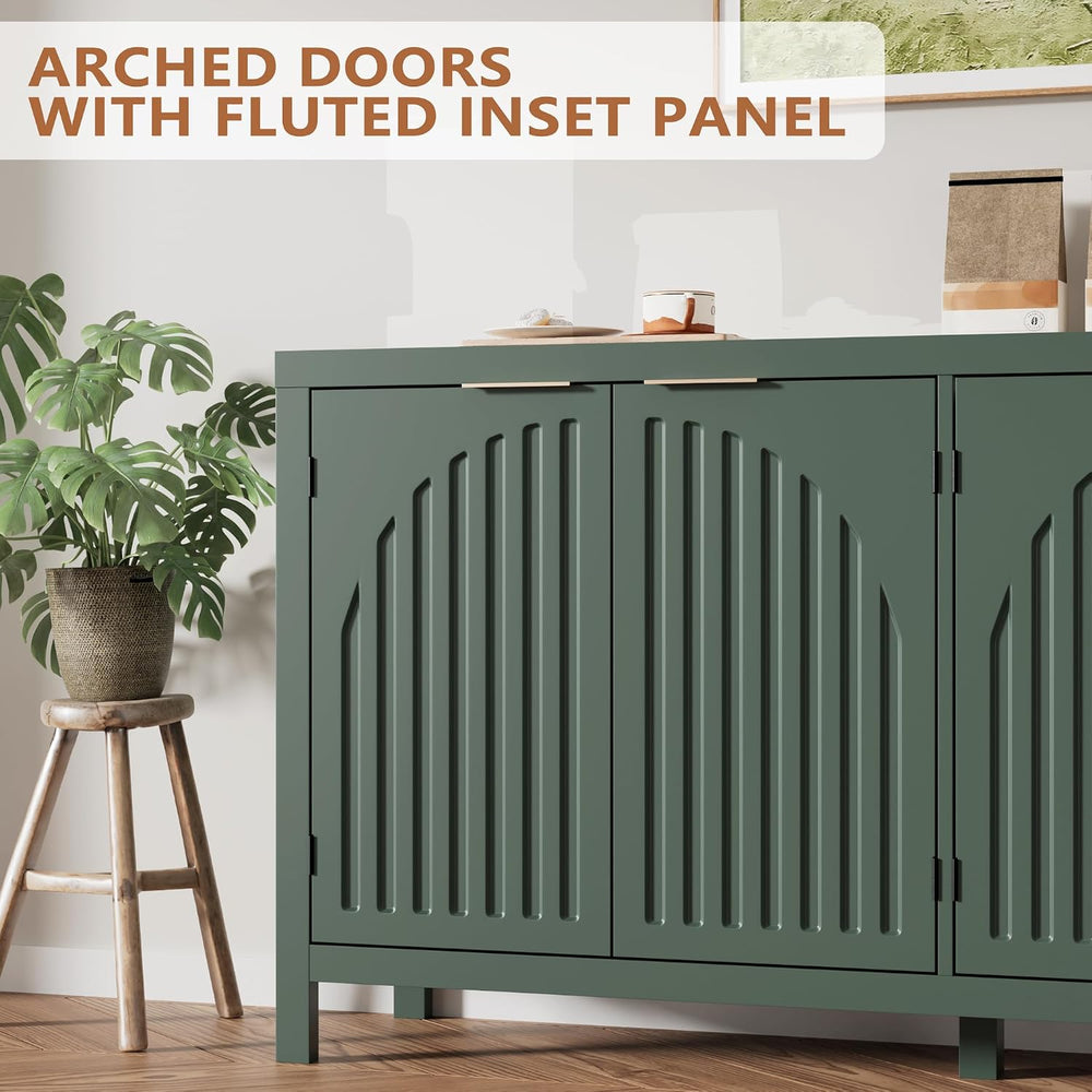 Fluted Sideboard Buffet Cabinet with Storage, 58" Mid Century Modern Acc...