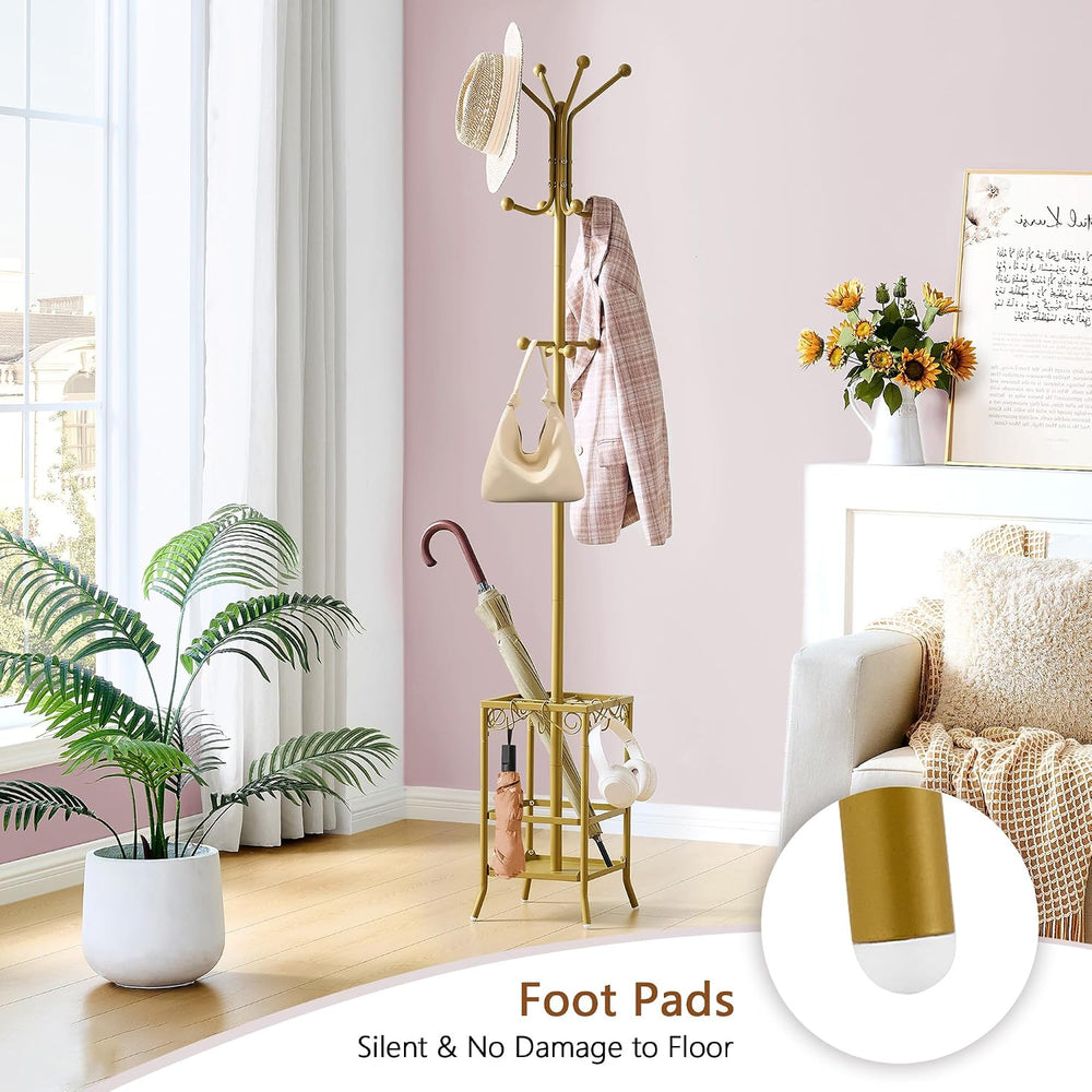 Hoctieon Coat Rack Freestanding, Coat Tree with Umbrella Holder