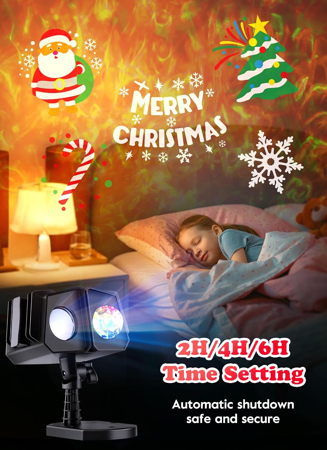 Christmas Projector Lights Outdoor 26 HD Effects (3D Ocean Wave + Patterns) Waterproof with Timer Holiday Projector Lights for Indoor Christmas Halloween Night Disco Party, RGB + Multicolor