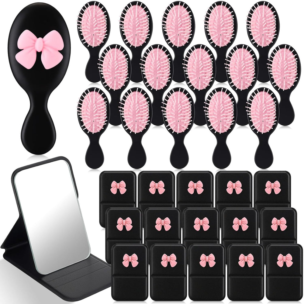 Amyhill 30 Pcs Coquette Bow Party Favor Compact Mirror Mini Hair Brush Travel...