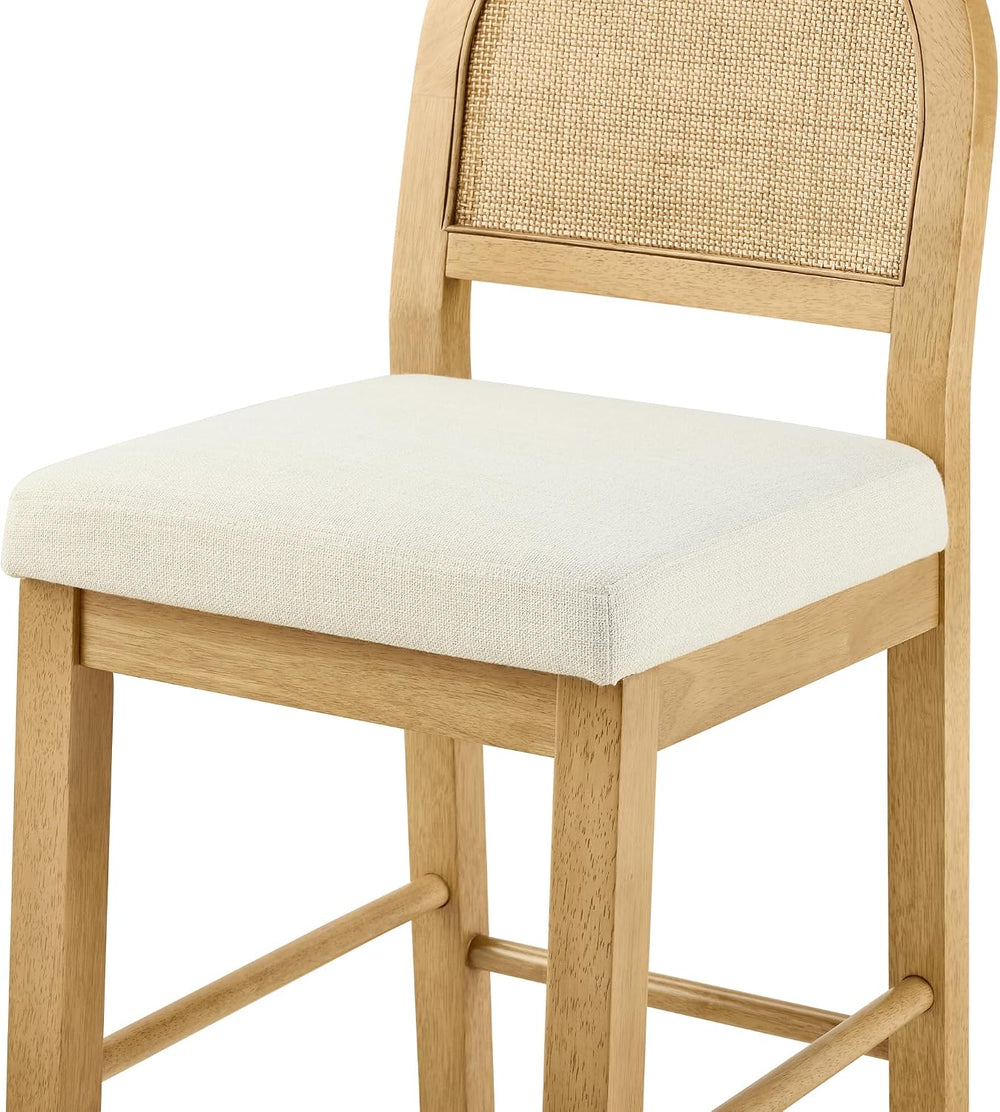 Upholstered Rattan Bar Stools, 26'' Counter Height, Set of 2, Natural