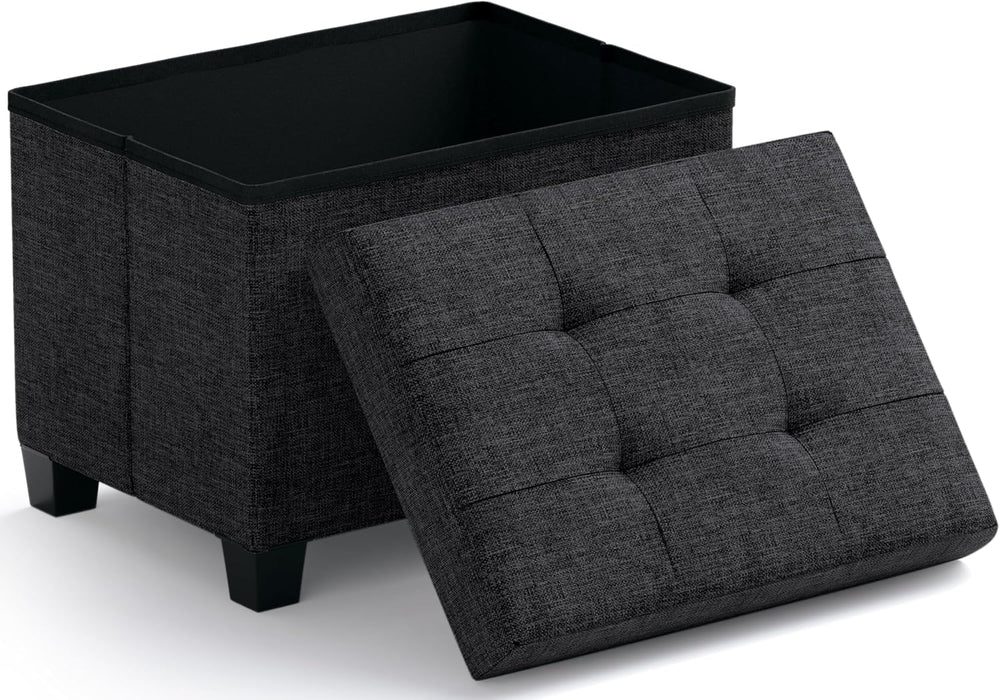 Ornavo Home Small Rectangle Storage Ottoman with Legs, 12x16x12, Black