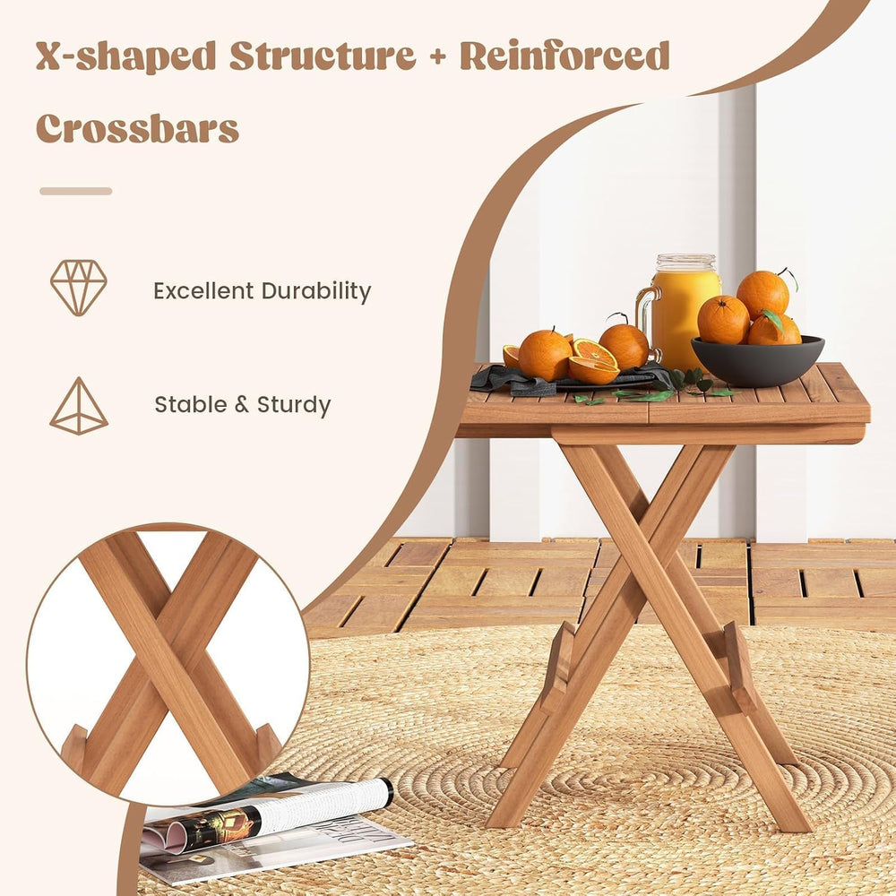 HAPPYGRILL Square Folding Patio Side Table Set of 2, Indonesia Teak Wood Dini...