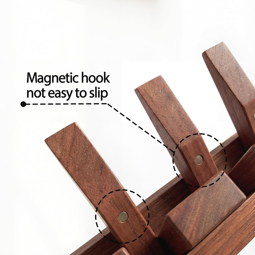Mid Century Modern Wood Coat Rack Wall Mount with Shelf, 9 Hooks, Walnut