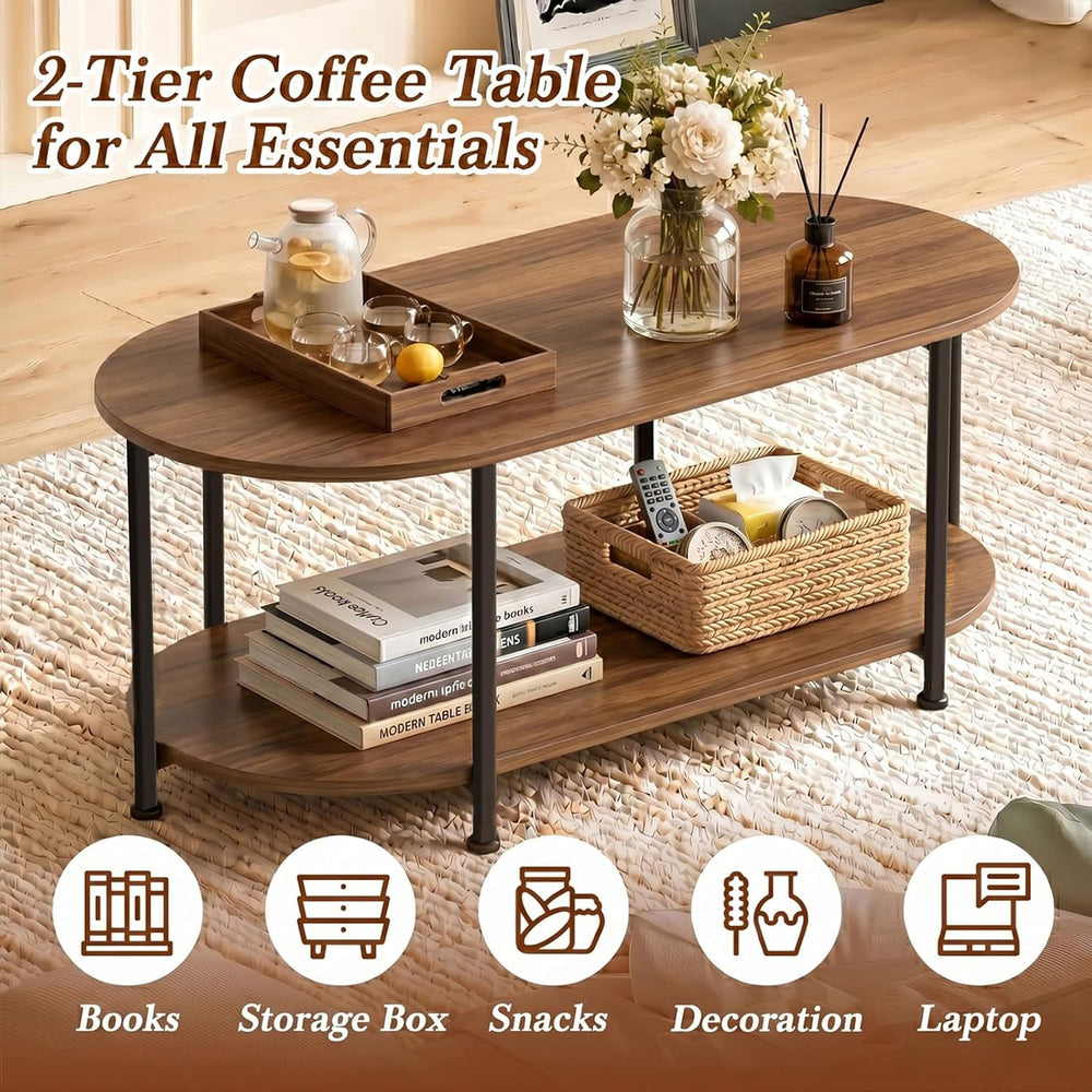 Coffee Table for Living Room, 39" Oval Coffee Table with Storage, 2-Tier...