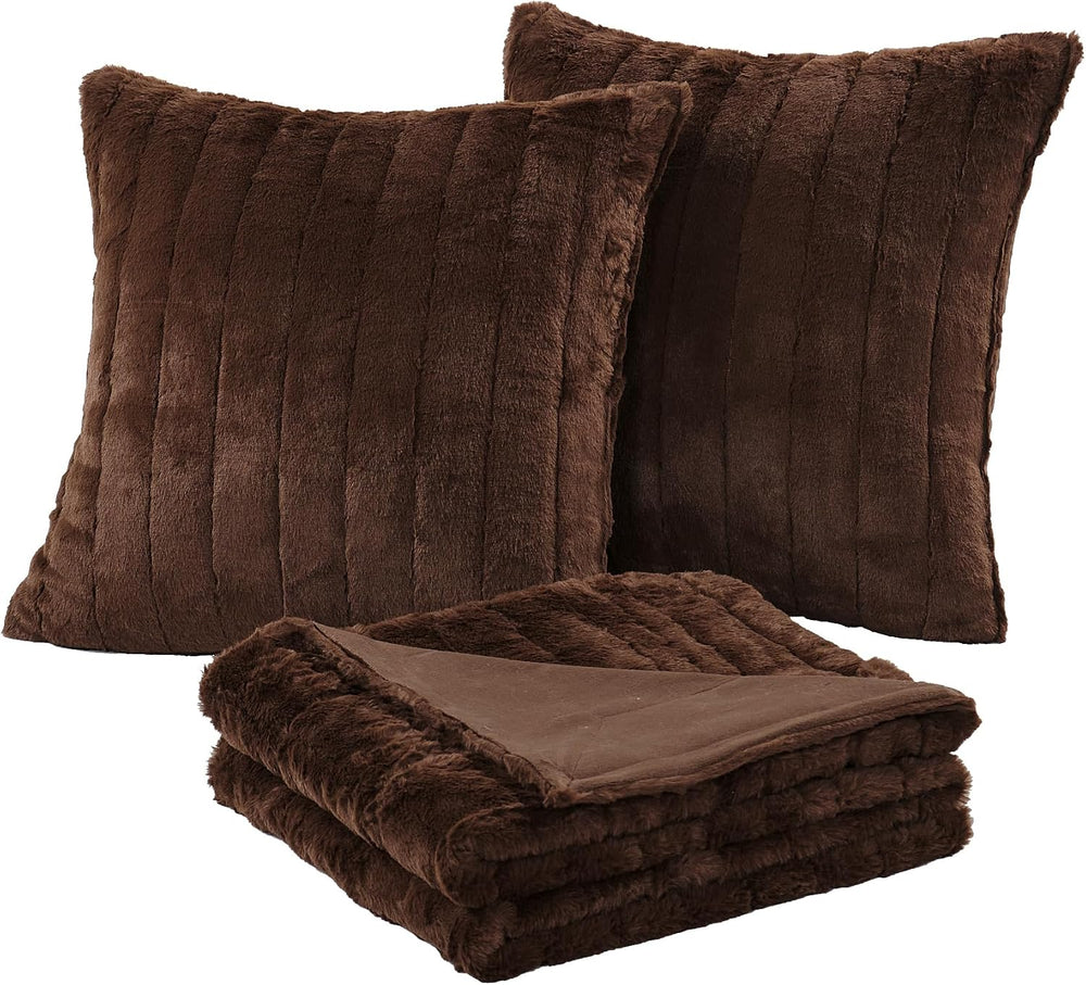 Home Soft Things Rabbit Faux Fur Throw Blanket (60" x 80") and 2 Pi...