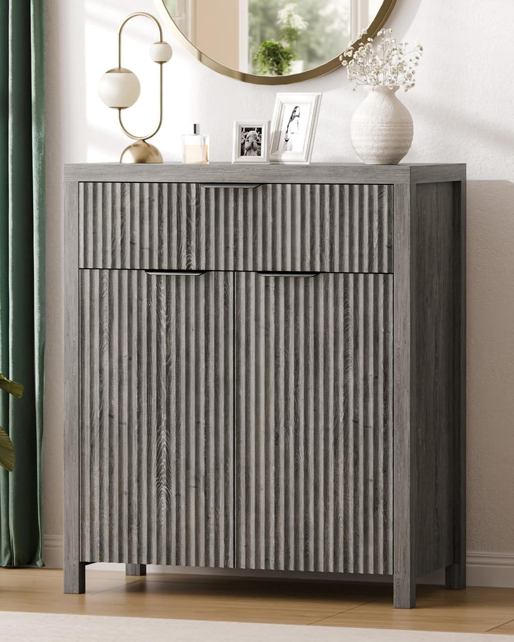 Lulive Fluted Buffet Cabinet for Kitchen, 28.3" Sideboard Cabinet Grey