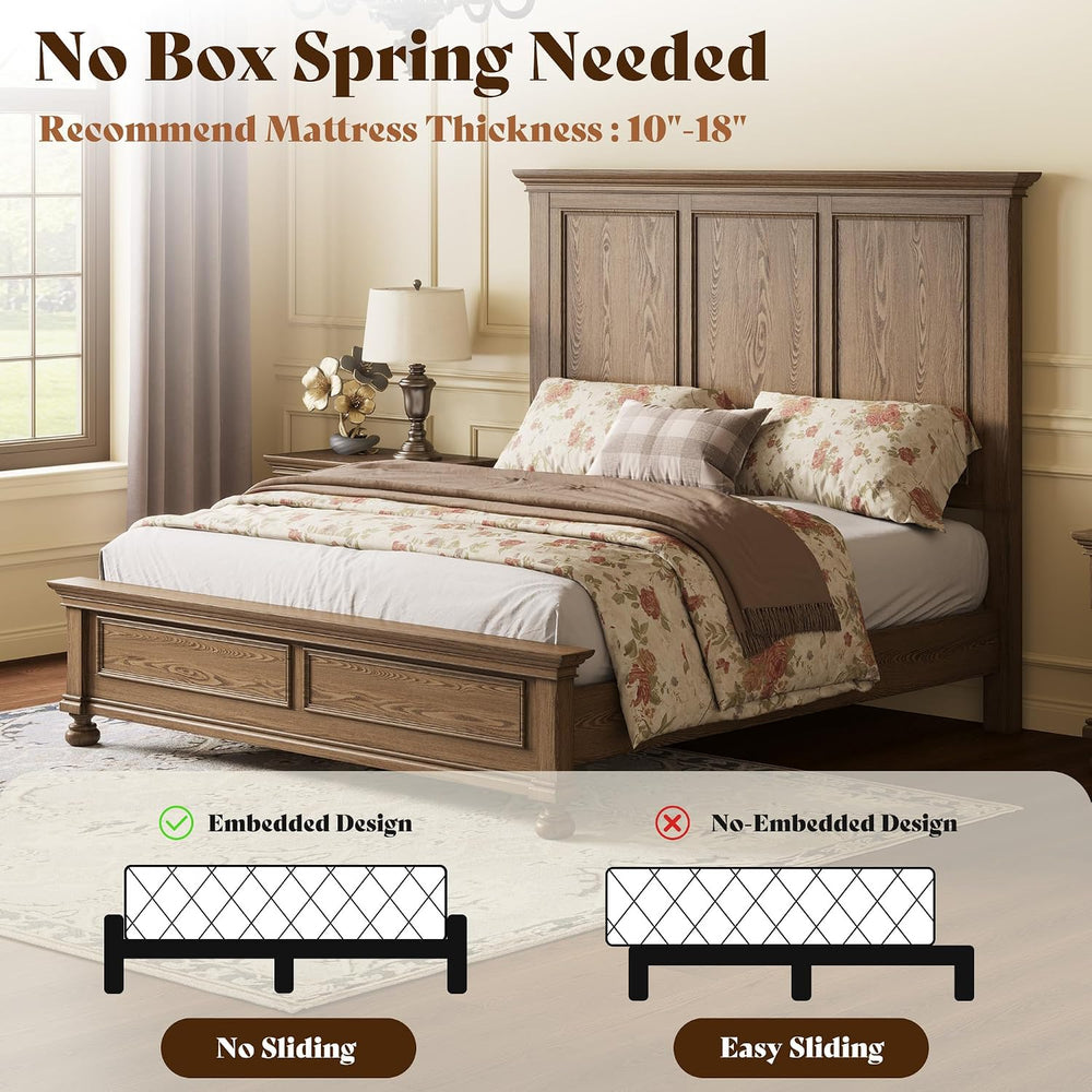 AMERLIFE Solid Wood 3-Piece Set, King Bed & 2 Nightstands, Light Brown