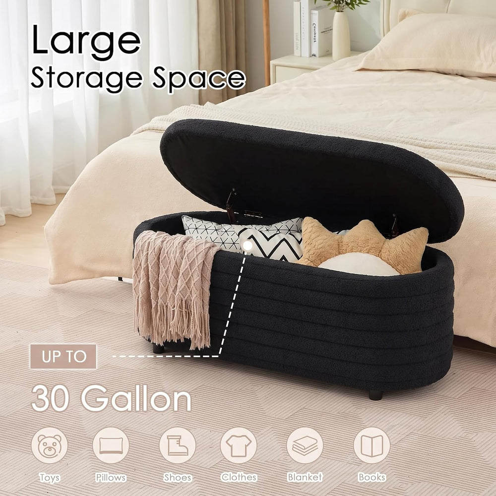 45.5" Modern Storage Ottoman Bench, Black Sherpa