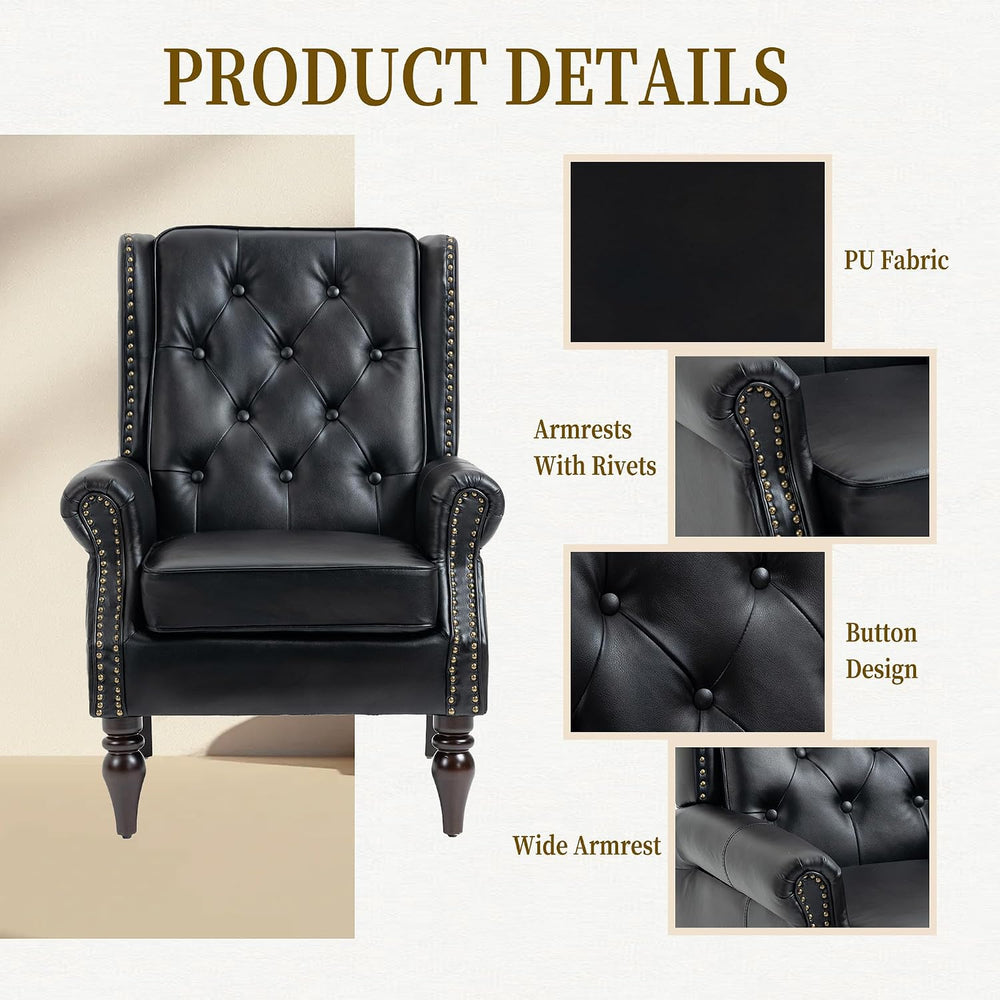Single PU Recliner Chair, Diamond Quilted Accent Armchair, Black