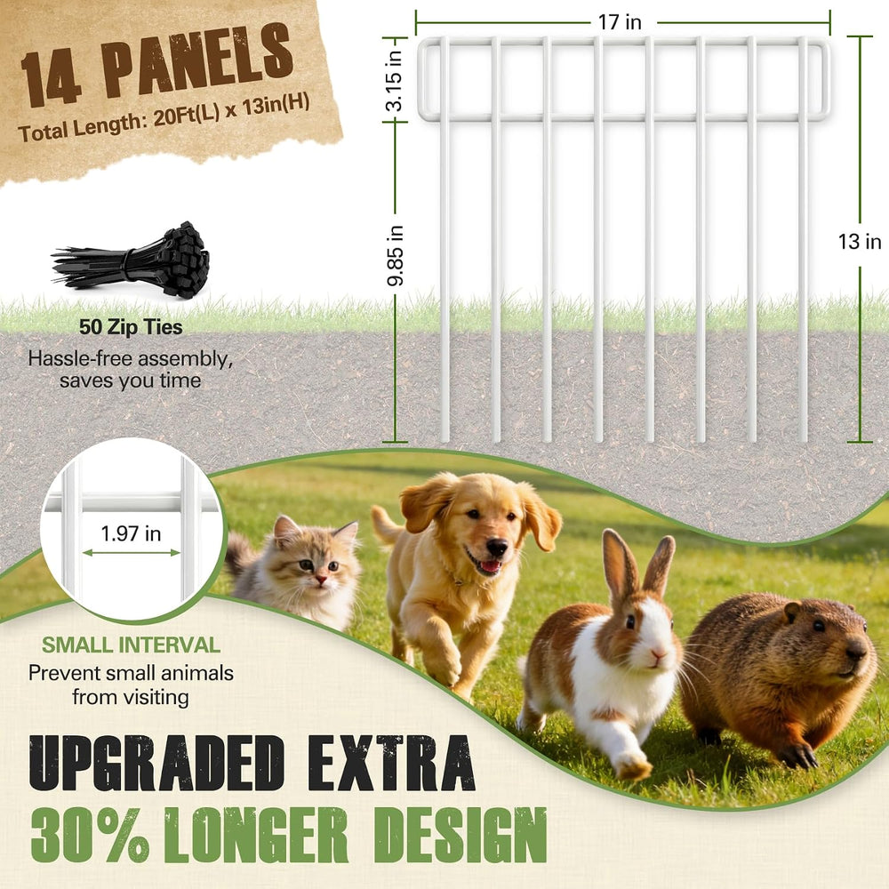 HIHADUUM 20Ft(L) X 13Inch(H) Animal Barrier Fence - 14 Pack White Garden Fenc...