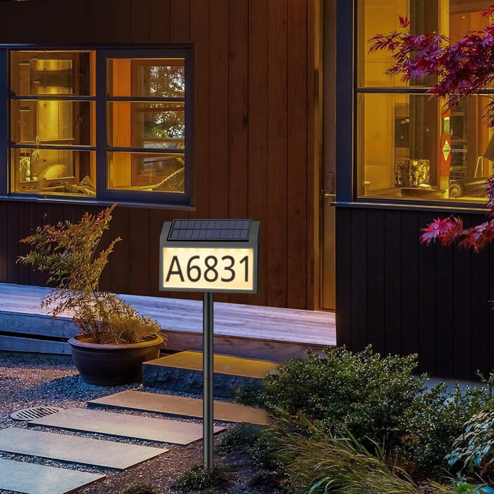 MAXvolador Solar Address Sign Lighted House Numbers for Yard, 3-light Modes
