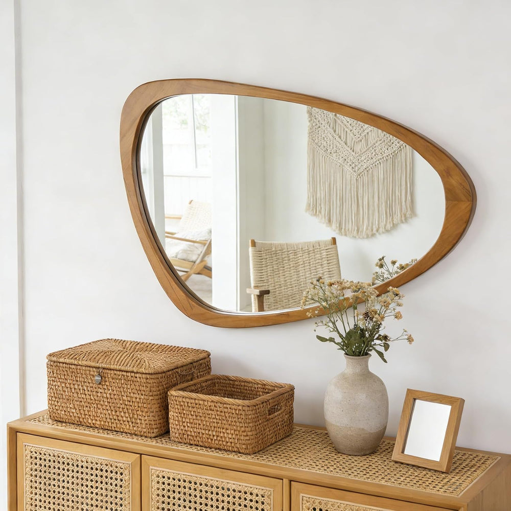 Irregular Asymmetrical Wall Mirror 19"x30" Wooden Frame Bathroom Mi...