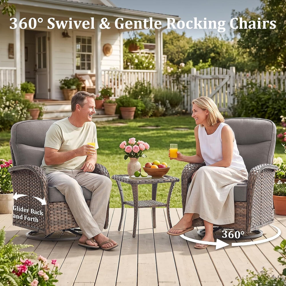 3Pc Patio Furniture Set, Sofa & Ottomans Brown/Beige