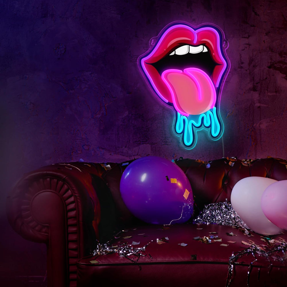 Lips Tongue Neon Sign Tongue LED Neon Light Up Sign for Wall Decor Tongue Dro...