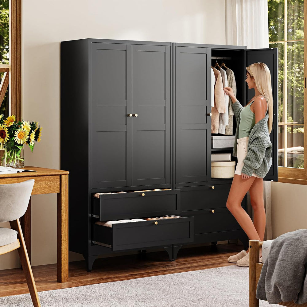 Letaya 71" Metal Wardrobe Cabinets with 2 Drawers,Steel Armoire Wardrobe...