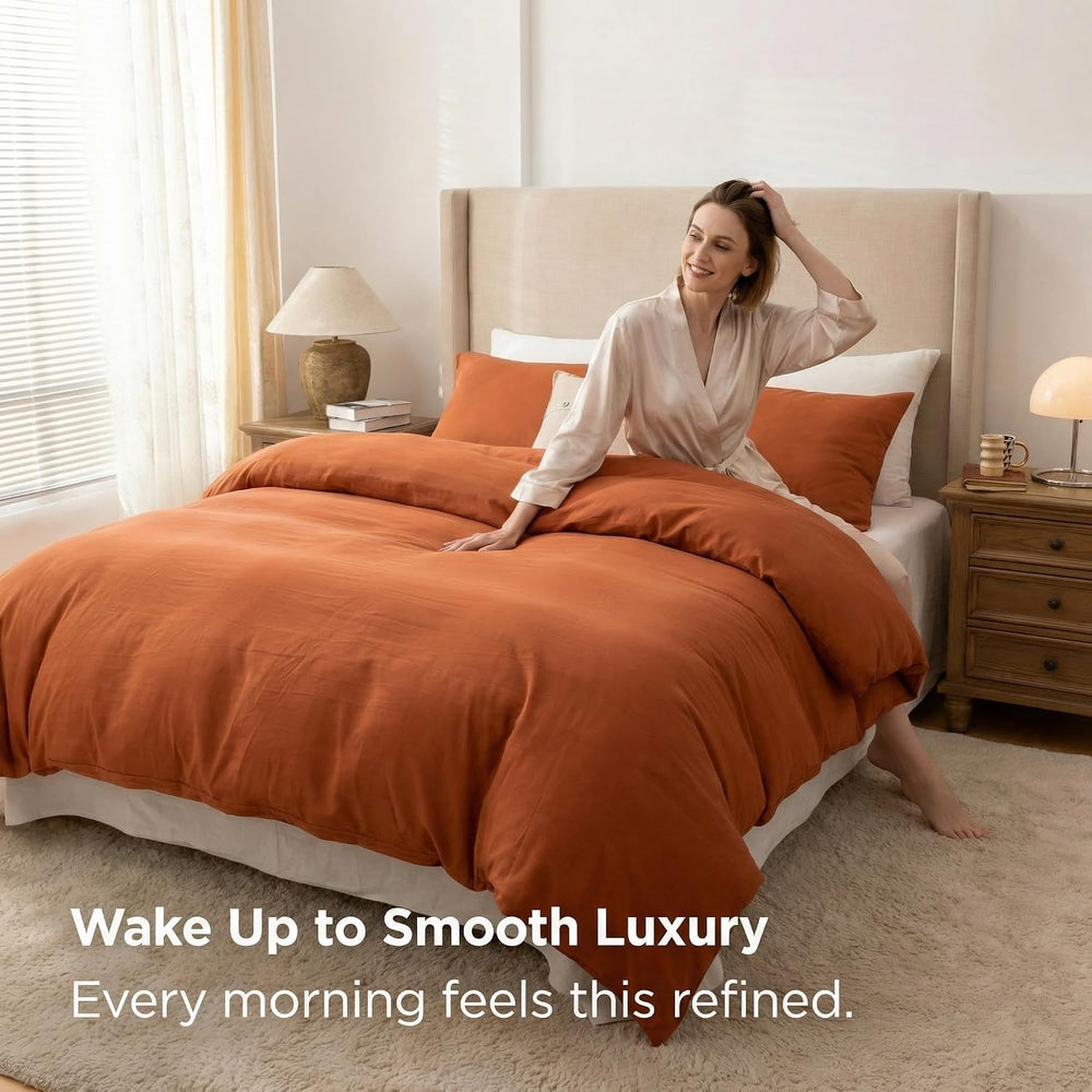 HeimenAogo Egyptian Cotton Duvet Cover Set King, Ultra Soft and Breathable Co...