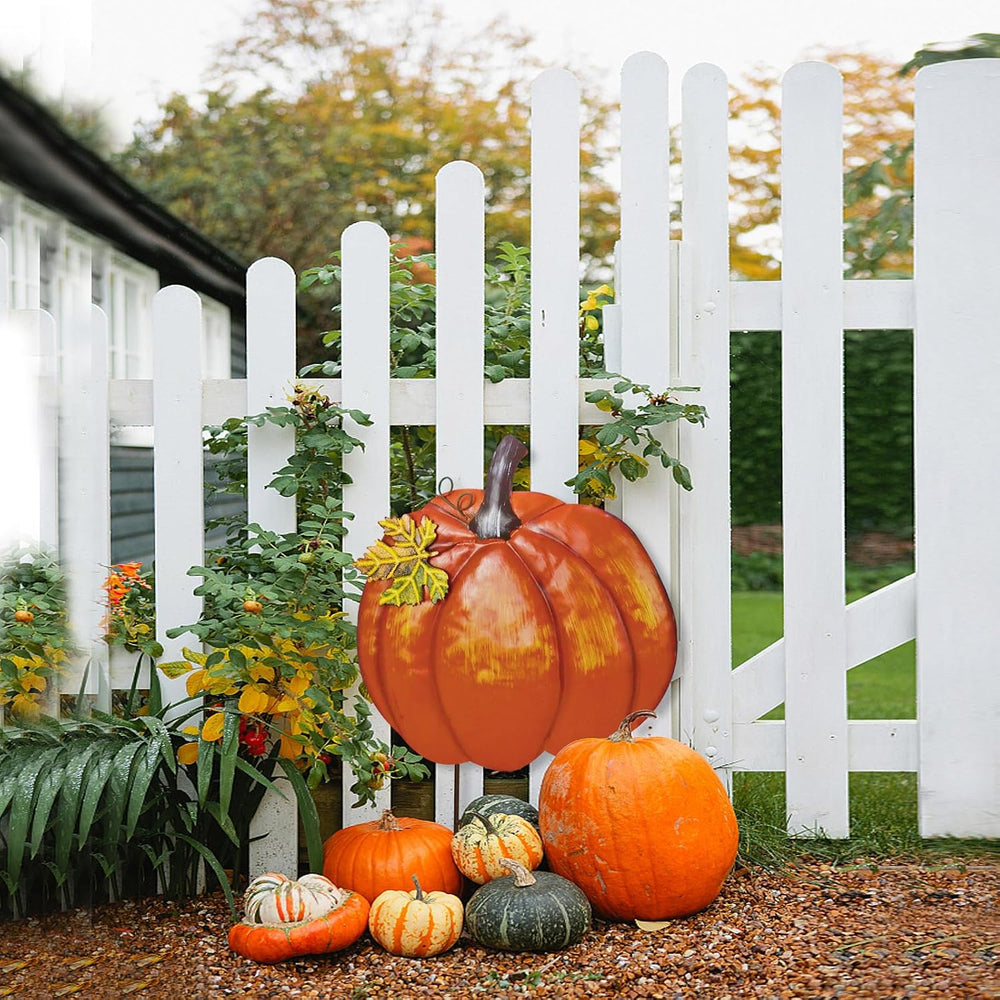 Metal Pumpkin Garden Stake Outdoor Fall Decor Decorative Pumpkin Yard Sign