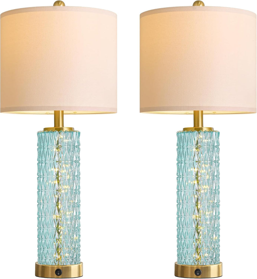 Oneach 27.75" Coastal Blue Table Lamps Set of 2 with Nightlight for Bedside