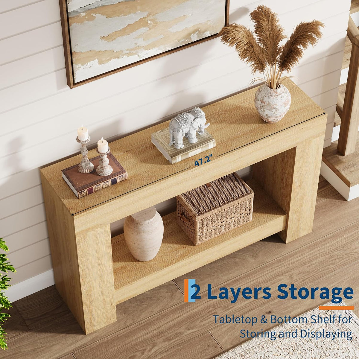 GAOMON 47" Farmhouse Console Table for Entryway - 2-Tier Storage Shelf, Rectangular Sofa Table for Living Room & Hallway, Heavy-Duty Accent Table Behind Couch