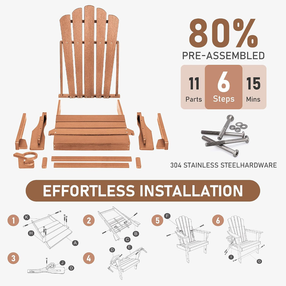 Oversized Folding Adirondack Chair 4PC, HDPE Fire Pit Chair W/400 LBS