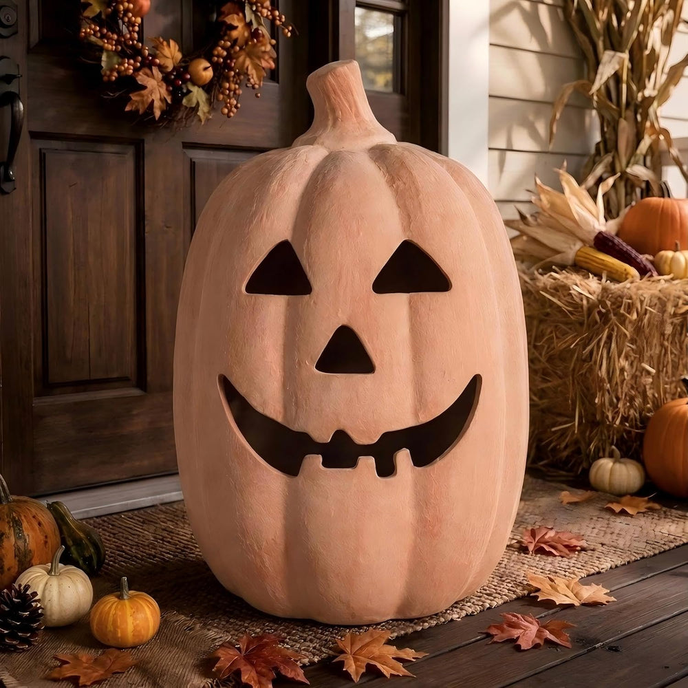 NUPTIO Terracotta Pumpkin Halloween Decor: 15" H Fall Jack O Lantern