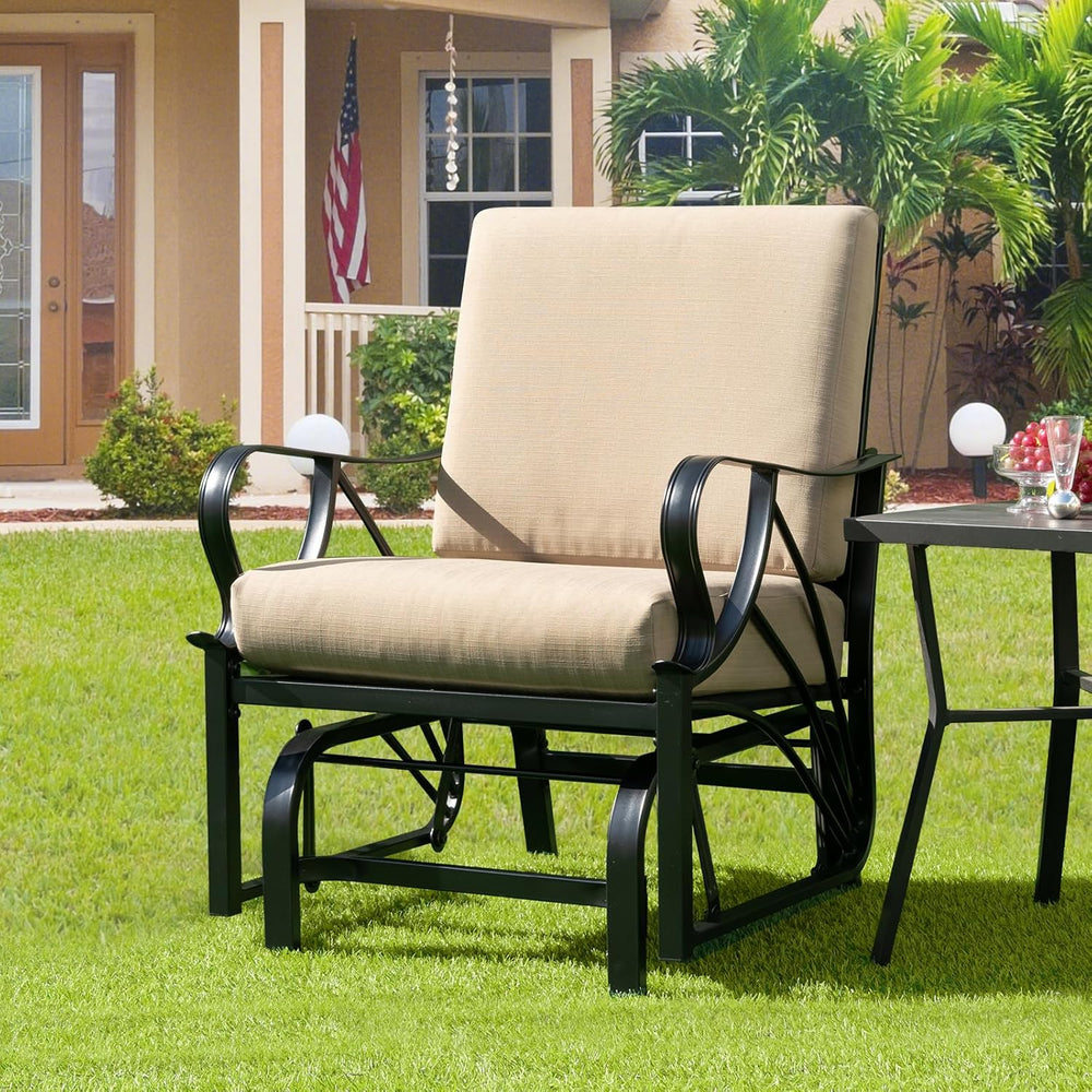 GIANTEX Patio Glider, Outdoor Rocking Chair with Thick Cushion
