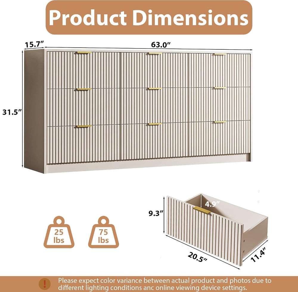 MAISONARIA 3-Piece Dresser Bedroom Set, 9 Drawer Dresser & 3 Drawer Night...