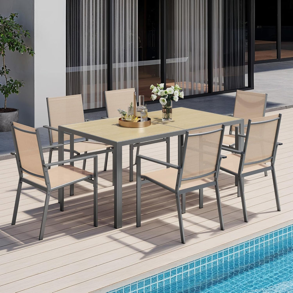 Ahomly Patio Table and Chairs Set for 6, Outdoor Dining Set