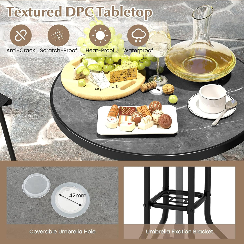 COSTWAY 3 PCS Patio Table and Chairs Set, Bistro Furniture with DPC Tabletop,...