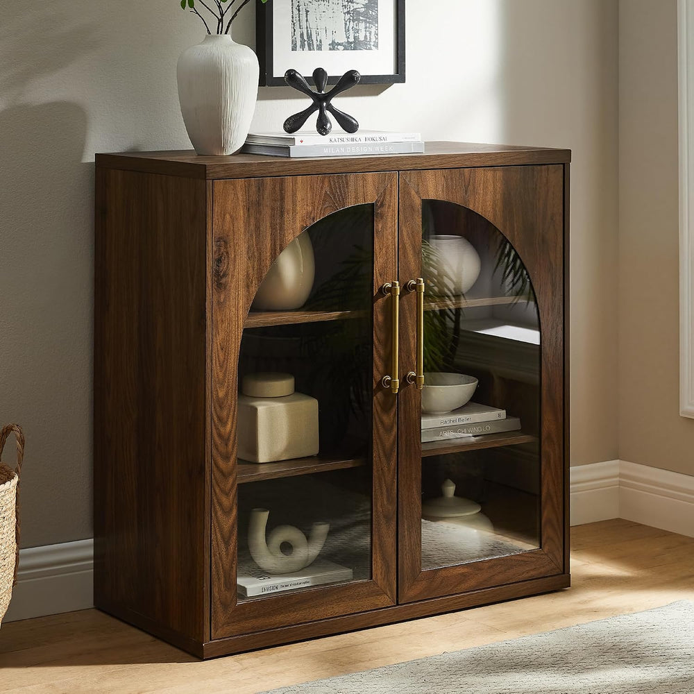 ACCOHOHO Glass Arched Door Sideboard Buffet Cabinet Set of 3, Brown