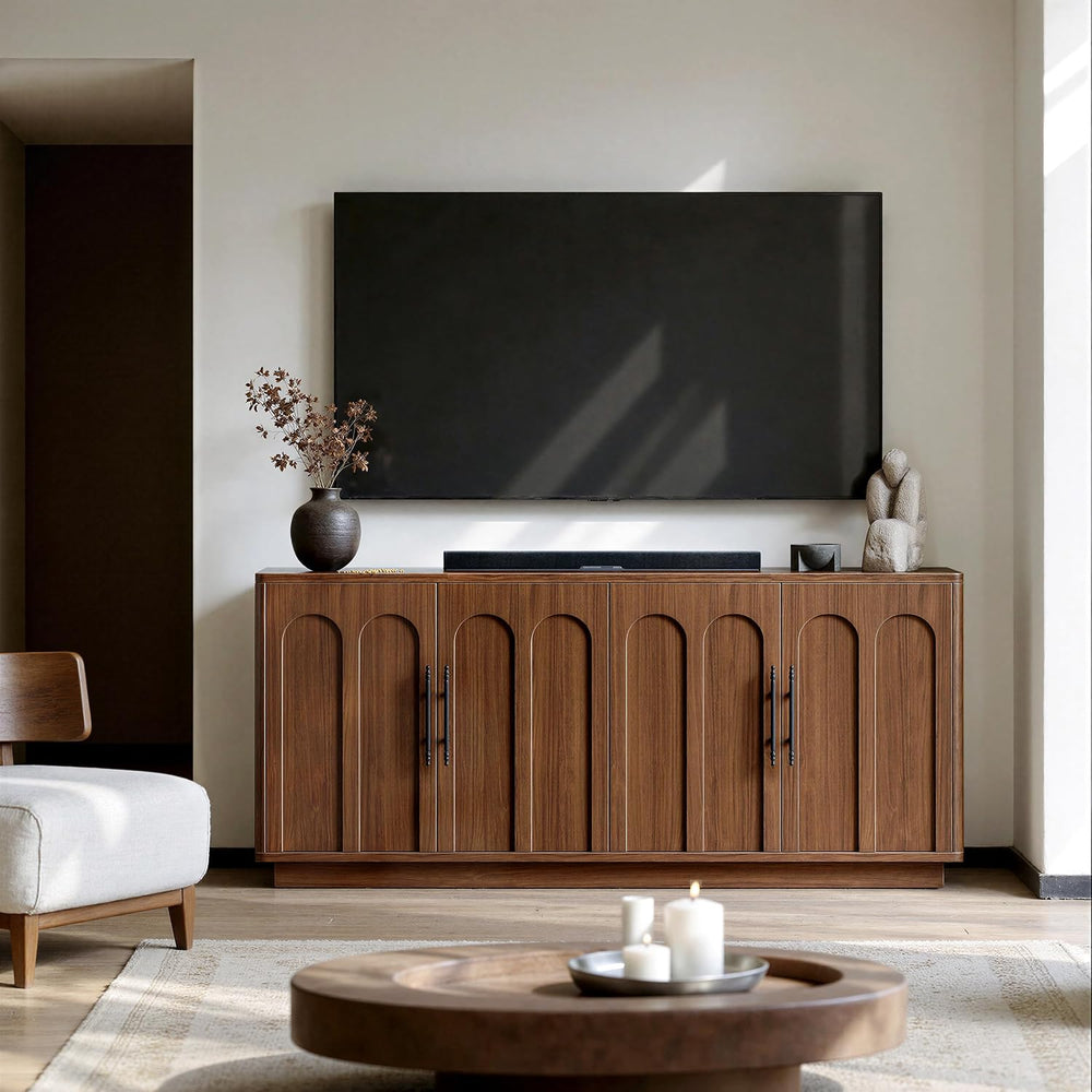 Evermagin 67" Arched Walnut Sideboard Buffet Cabinet with Storage
