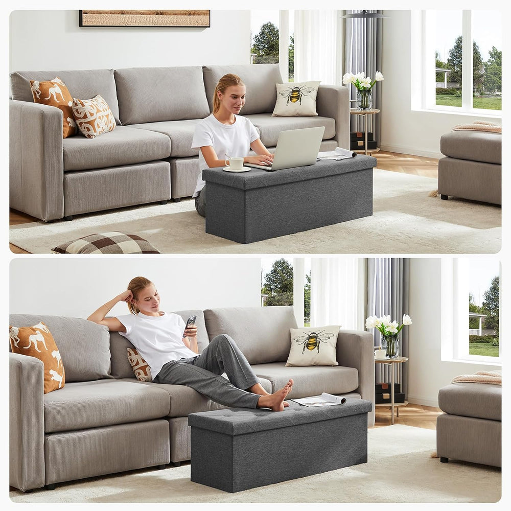 DUMOS 43 Inch Foldable Storage Ottoman Bench, Large Ottoman with Storage