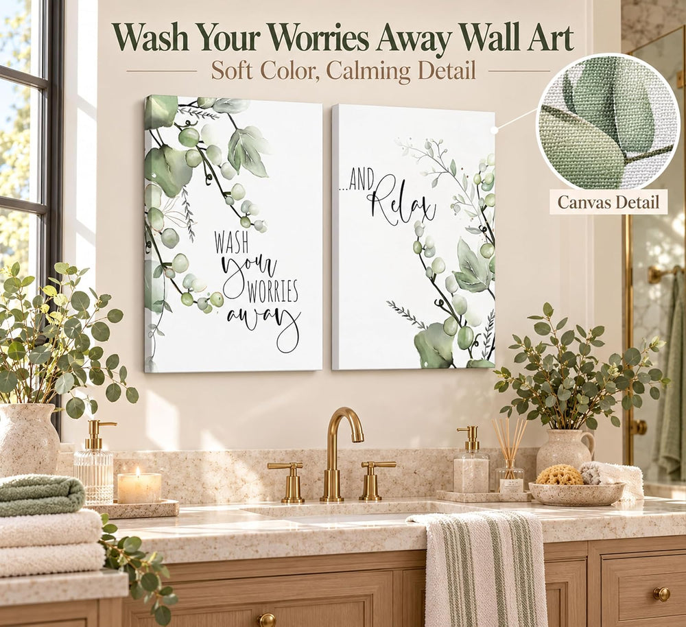 UHVBBCO 2 Pcs Eucalyptus Botanical Canvas Wall Art 12x16in