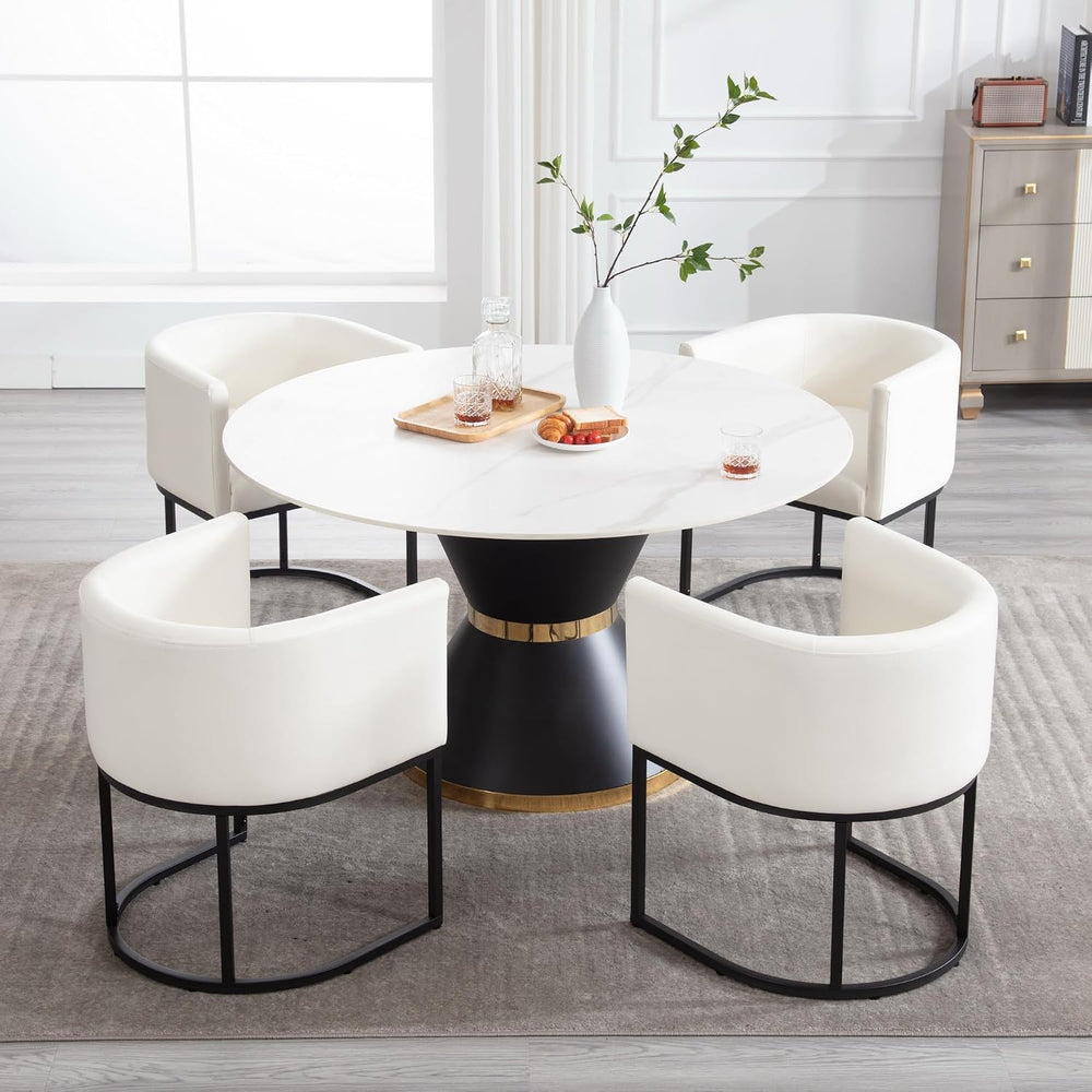 BESTANO Faux Leather Dining Chairs Set of 4 Modern Barrel Arm Chairs with Bla...