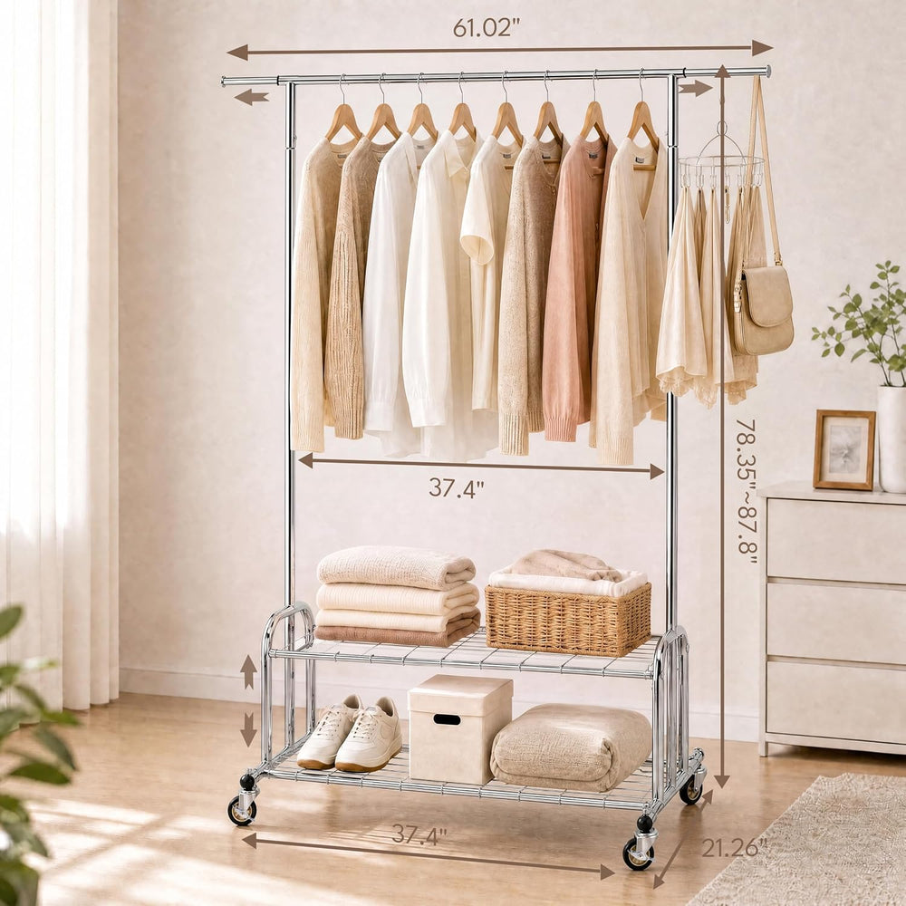 Clothes Rack, Heavy Duty Clothing Rack Load 850 LBS, Silver