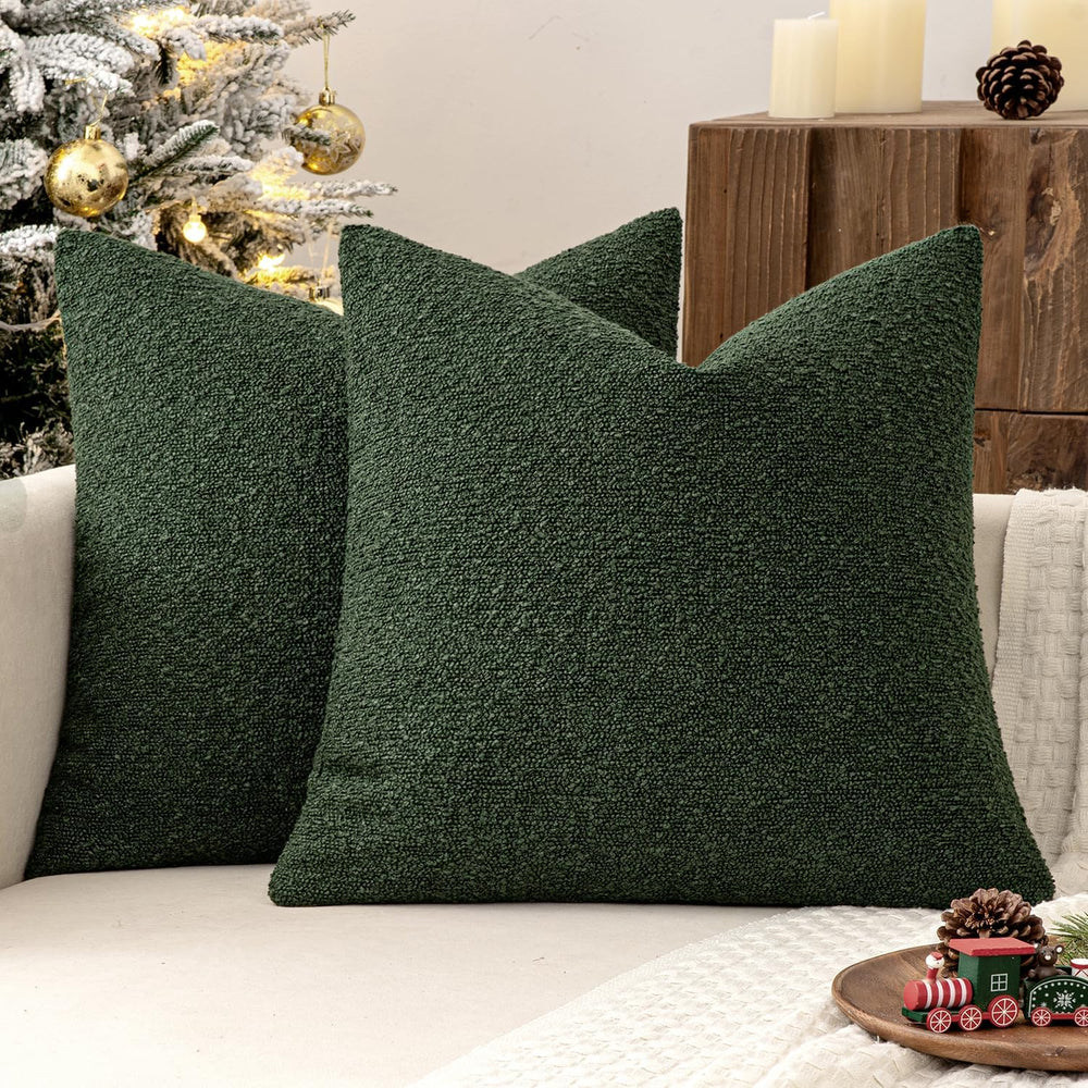 MIULEE 24x24 Decorative Euro Sham Boucle Couch Pillow Covers Dark Green