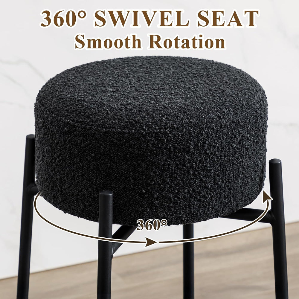 Boucle Backless Counter Stools Set of 2, Modern Swivel Bar Stools with Round ...