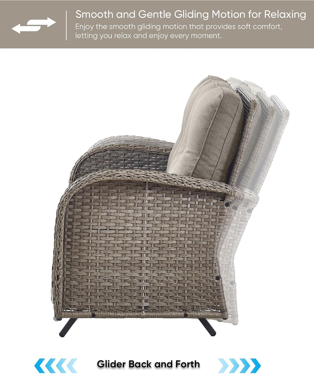 HUMMUH 6 Piece Wicker Patio Set, Swivel Rockers & Glider, Grey/Grey