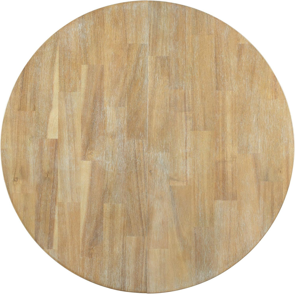 Farmhouse Round Extendable Dining Table with 16" Leaf Wood Kitchen Table