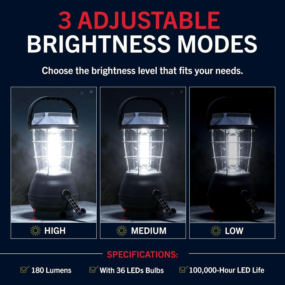 Dynamo Hand Crank Solar Powered Lantern - Battery-Operated or Rechargeable LE...