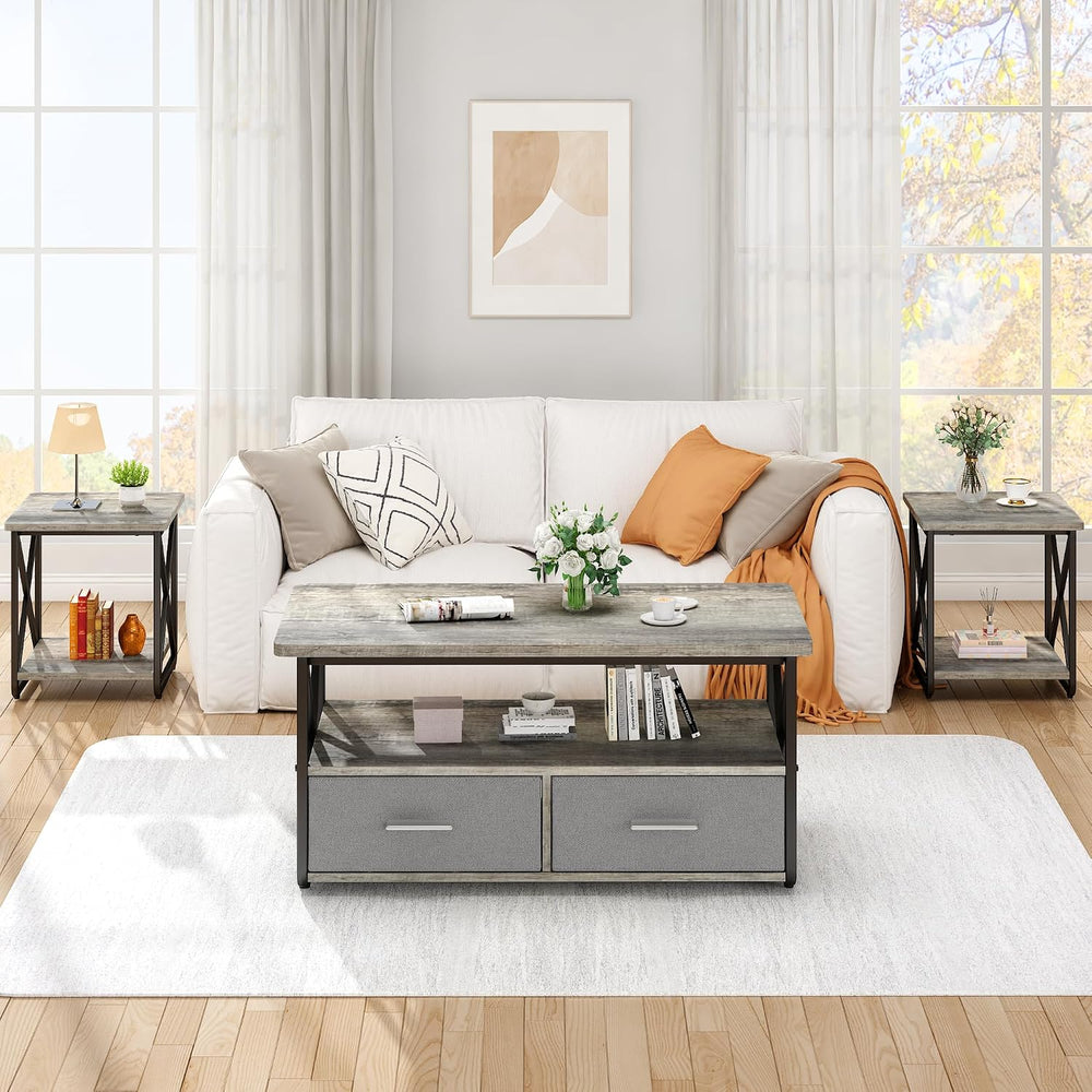 DKLGG 3 Piece Coffee Table Set for Living Room with Fabric Drawers and Storag...